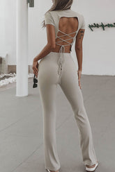 Sportswear Solid Backless O Neck Short Sleeve Two Pieces Ins Street